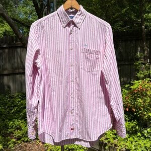 CONSUMERS GUIDE—Pink & White Striped Button-Down—Men (L) 16.25 x 32.50—Myth—VG+